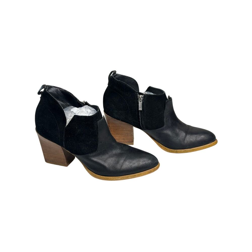 Marc Fisher Boots Womens 10 Black Suede Leather Ankle 3" Stacked Block Heel Zip